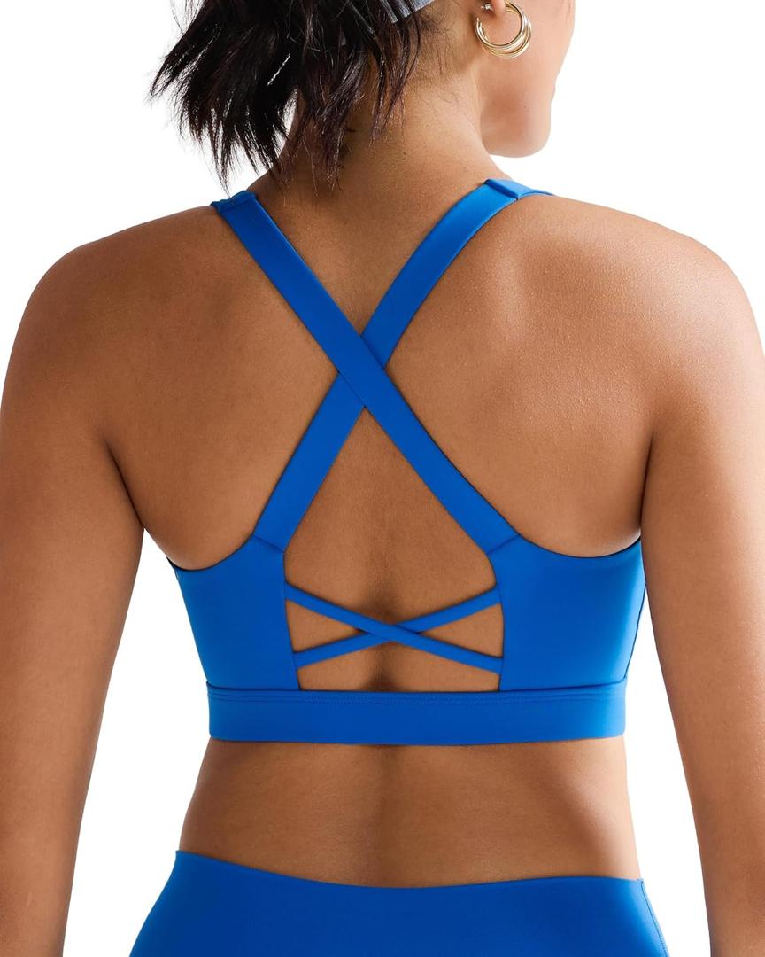 RUNNING GIRL Sports Bra for Women, Molded Cup High Impact Sports Bras for Women with Sewn in Pads (Blue, M)