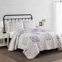 CANNON Elissa Patchwork White and Purple Polyester 3-Piece Full/Queen Quilt Set, Floral Themed, for Men and Women, Oeko-TEX Certified Confidence