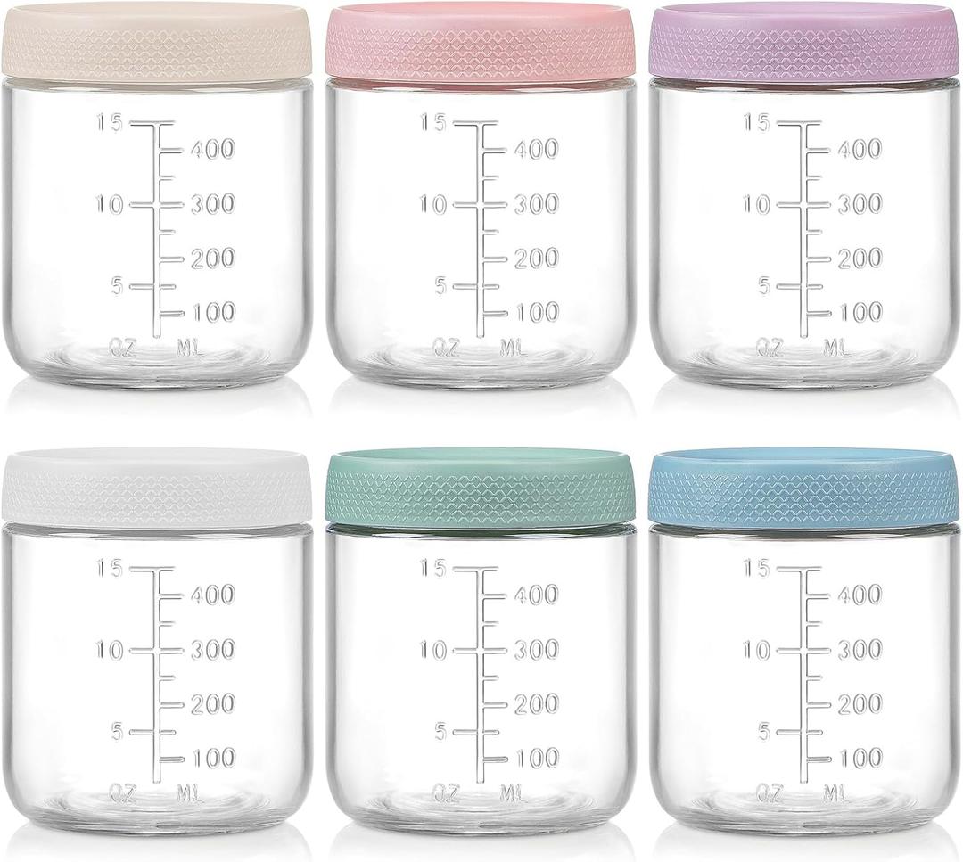 6-Pack Overnight Oats Containers with Lids, 16 OZ Wide Mouth Glass Jars with Airtight Lids, Mason Jars Glass Food Containers for Snack Spice Sugar Food Prep Yogurt