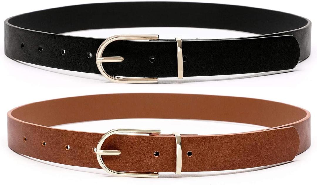 Earnda Women's Faux Leather Chic Belt for Ladies Jeans (Medium: fits waist from 29"-32", B_black&brown)