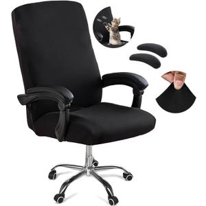 Office Chair Cover,Removable Desk Chair Cover with Zipper,Stretch Anti-dust Universal Rotating Office Seat Slipcover,Washable High Back Computer Seat Protector for Pets (Black, Large | Armrests)