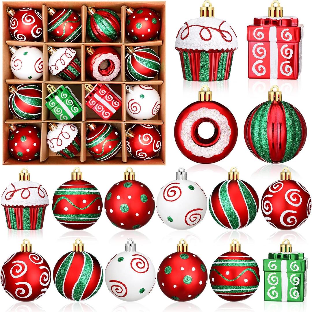 HyDren 16 Pack Red and Green Christmas Ball Ornaments for Christmas Tree 2.36 Inch Red and Green Shatterproof Christmas Tree Decorations Hanging Ball Ornaments for Xmas Trees Holiday