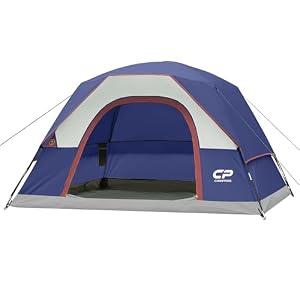 CAMPROS CP 4 Person Tent, Dome Tents for Camping with Rainfly, Waterproof Camping Tent Easy Set Up, Portable Family Tent with Large Mesh Window & Carry Bag for Outdoor Hiking