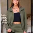 EXLURA Women 2 Piece Skirt Sets Airport Outfits Zip Up Sweatshirt Matching Skorts Tennis Sweatsuits Travel Tracksuit 2026, Khaki Green, 2XL