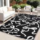 Nuanchu Waterproof Outdoor Rug 5x8 ft Reversible Bow Plastic Straw Rugs Black and White Camping Carpet Patio Mat Indoor Outdoor Rv Mat for Outside Beach Pool Patio Backyard Deck