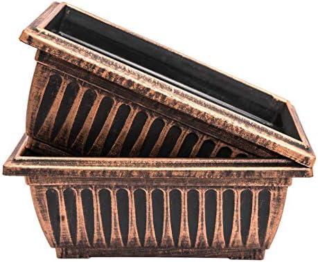 Sapphire USA 2 Pack Combo Rustic Metal Look Plastic Rectangle Planter with Pre Drilled Hole for use in Garden Patio Office Ornament Home Décor Long Lasting Reusable Lightweight (14 Inches, Copper)