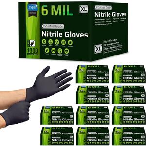 Inspire 6 or 8 Mil HEAVY DUTY Stretch Nitrile Black Gloves Disposable Latex Free