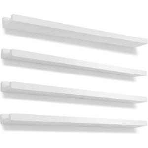 Picture Shelves for Wall,Long Floating Ledge Set of 4,Narrow Large Wood Rustic Photo Frames Vinyl Record Storage Display Nursery Kids Bookshelf Decor for Living Room Bedroom Kitchen,36'',Rustic White