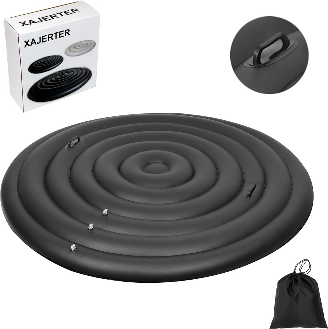 Inflatable Hot Tub Cover Round Replacement, Fit Saluspa Coleman Intex Spa Cover, Insulated Energy-Saving Weatherproof Lid, Unique Design Flexible Adjust Pool Cover Size-Life Time Support (black with handle)