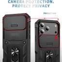 For iPhone 17 Pro Case with All-Angle Rotating Kickstand & Sliding Camera Cover - Heavy Duty Shockproof Protective Cover, Black