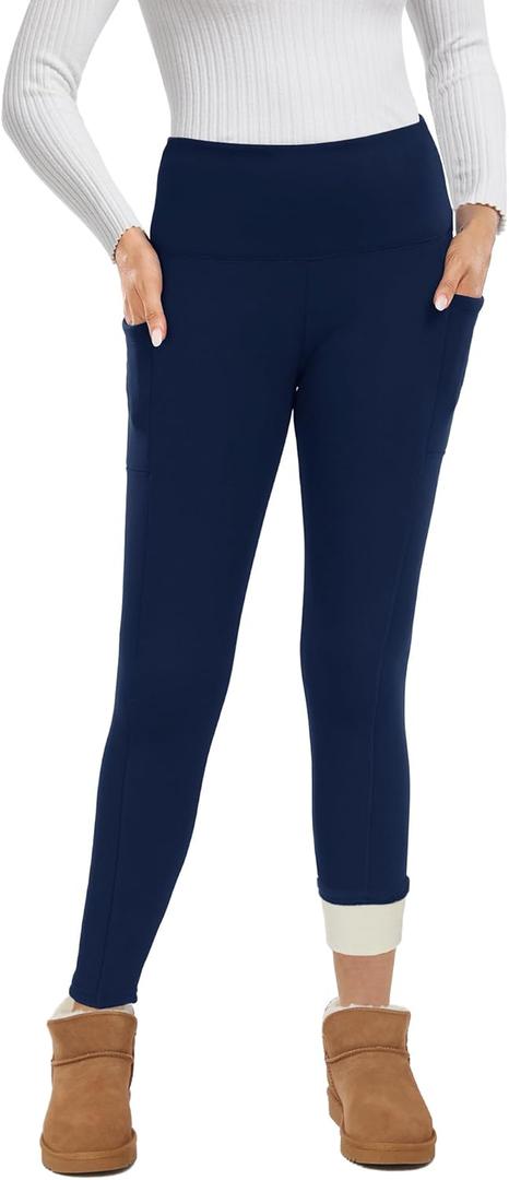 GAYHAY Fleece Lined Leggings for Women  Thick Winter Warm Thermal High Waisted Tummy Control Workout Yoga Pants (Medium, Pkt-navy Blue)