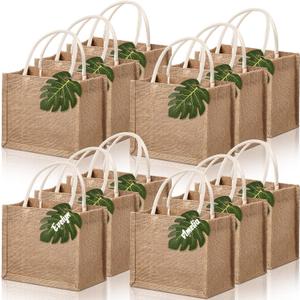 Paterr 12 Pcs Burlap Jute Tote Bag Bachelorette Gift Bag with Handle Tissue Paper Monstera Tag for Bridesmaid Party Favor