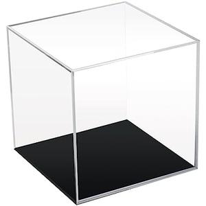 Kcgani Clear Acrylic Simple Self-Assembly Display Box with Black Base, Removable Figures Toys Props Display Riser Stand, Cube Countertop Decorative Storage Box for Home Organization, 5x5x5Inch