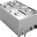 Valgus Commercial Stainless Steel 4 Sections Bain Marie Food Warmer 16 Qt Buffet Server with Lid and Tap for Home, Catering, Restaurants
