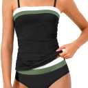 NAPU Girls Swimsuit Color Block Tankini Swimsuit Quick Dry 2 Piece Bathing Suit for Girls 13-1Years Teens Swimwear Summer (Black)