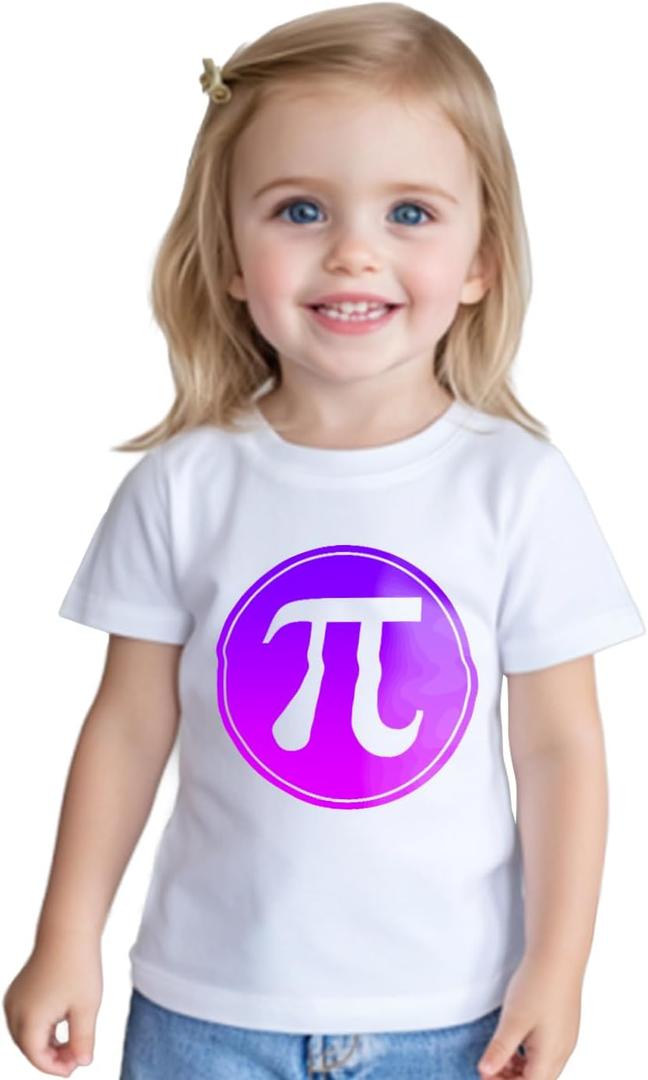 Pi Day Shirt Toddler Boys Girls Happy 3.14 Pie Day T-Shirts for Kids Funny Tops Graphic Math Tee Short Sleeve 2T-8Y (White)