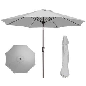 PatioKingdom 9FT Patio Outdoor Umbrella-UPF 50+ Sun Shade with Wind Vent, Push-Button Tilt & Smooth Crank Lift, Rust-Resistant Fiberglass Frame for Garden, Backyard,Yard (Light Gray)
