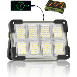 120W Solar Rechargeable Work Light, Portable Flood Light with Stand, 144 LED 10000LM Led Work Light with 4 Modes, IP66 Waterproof Outdoor Working Light for Emergency Repair Mechanic Camping (Army Green)