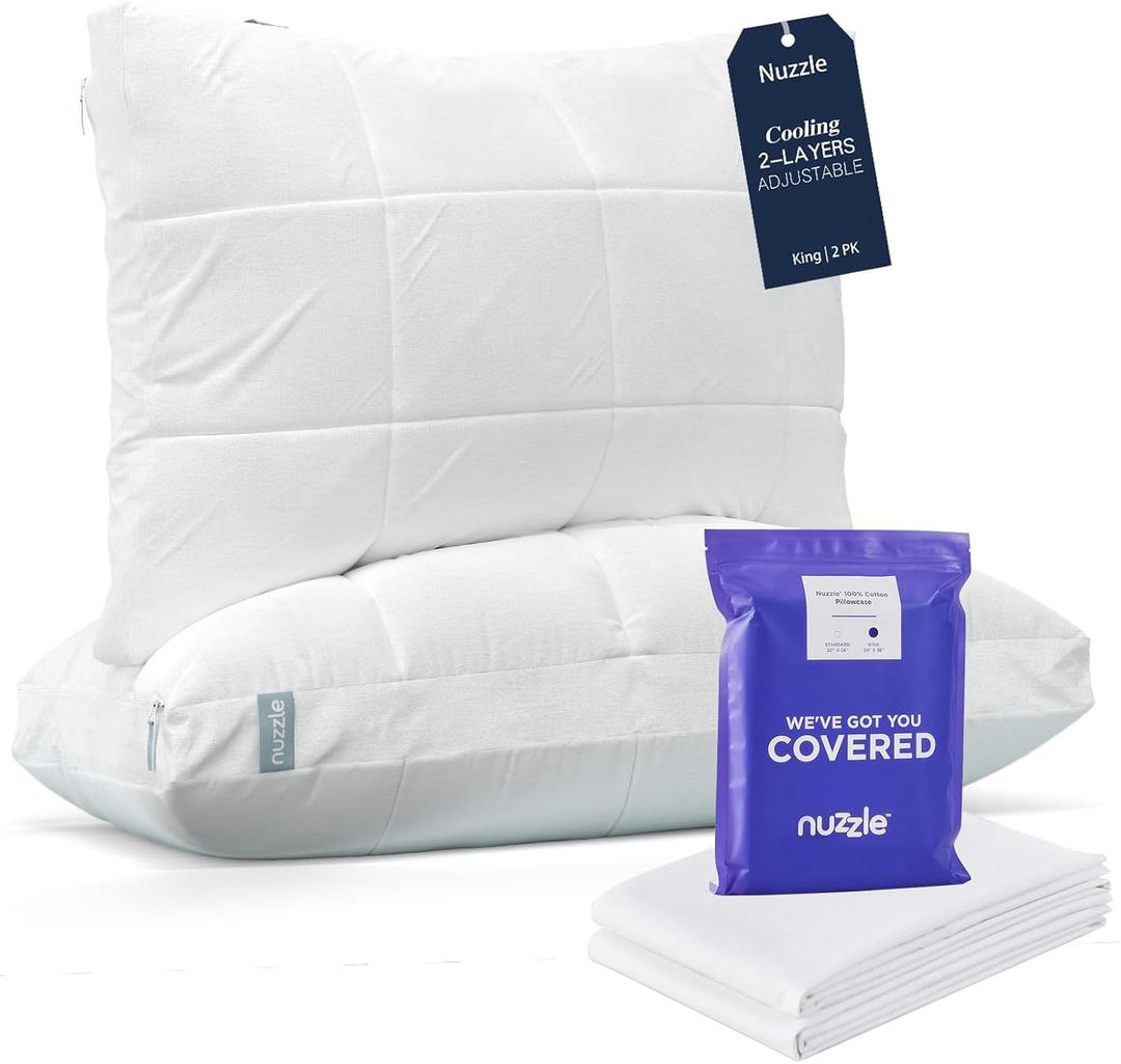 Nuzzle Cooling Adjustable King Size Pillows and Pillowcases