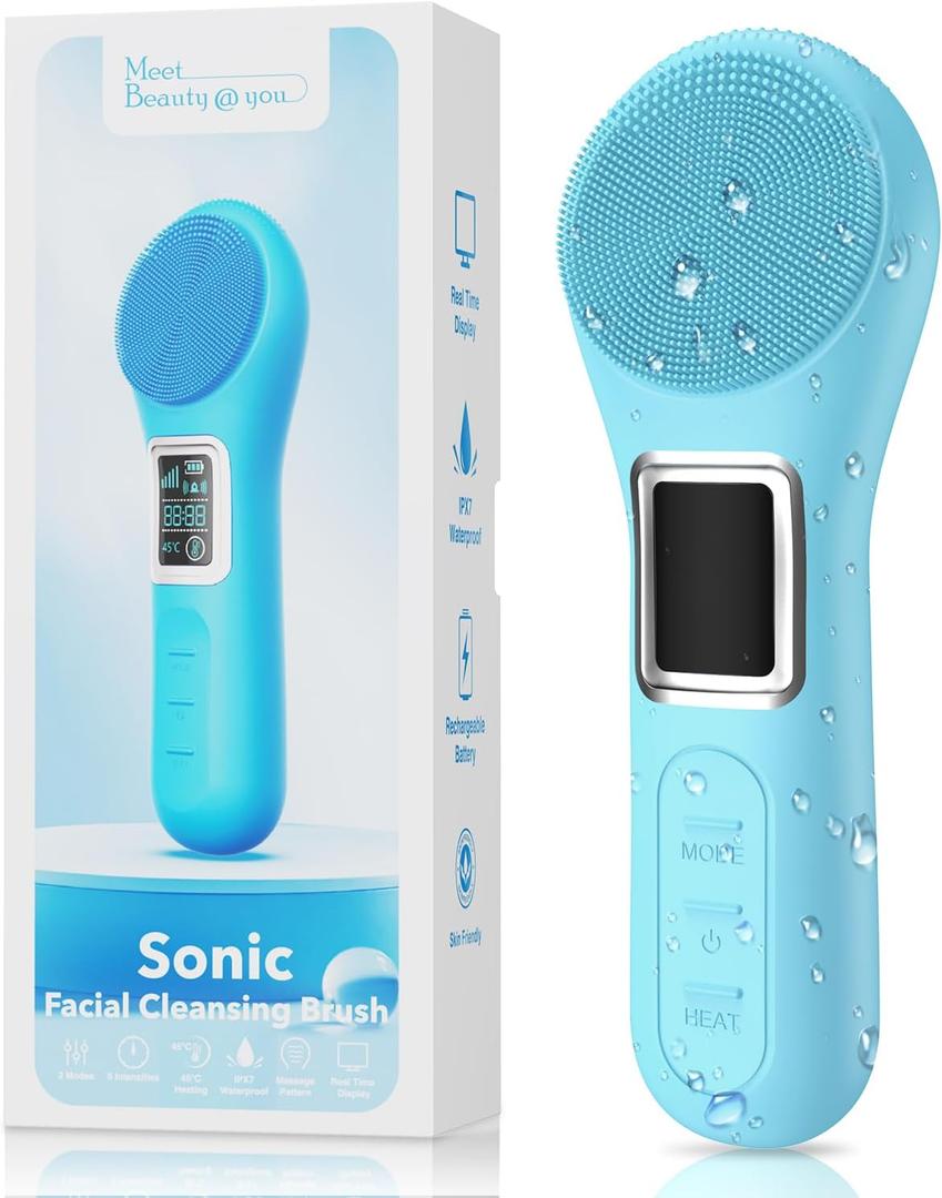 Facial Cleansing Brush, IPX7 Waterproof Rechargeable Silicone Face Scrubber, 5 Cleansing Modes Face Brush for Face Exfoliator, Exfoliating and Massaging Face Scrubber Exfoliator (Blue)