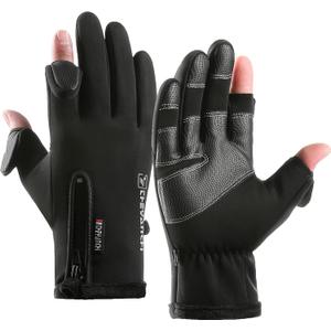 Winter Fingerless Fishing Gloves for Men & Women, Cold Weather Windproof Touchscreen Warm Cycling Gloves for Photography Hunting Ski Motorcycle Driving (Large, Black)