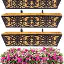 4 Pack 24 Inch Window Boxes Planters Railing Planter Box with Adjustable Brackets & Coco Liners Fabric Plant Grow Bags Deck Railing Planter Boxes Balcony Hanging Flower Box for Outdoor Plants