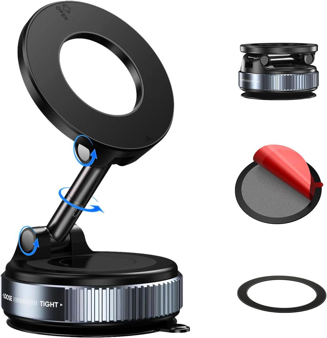 VENINGO Vacuum Magnetic Suction Phone Holders for Your Car with Strong Magsafe 360 Rotation Adjustable Foldable Design Car Phone Mount Cell Phone Stand for All Smartphones & All Car Models, Black