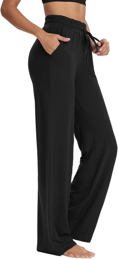Sarin Mathews Womens Yoga Sweatpants Wide Leg High Waisted Lounge Pajamas Pants Comfy Workout Loose Pants with Pockets (5X-Large, Black)