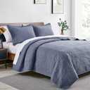 Love's cabin Oversized King Size Quilt Bedding Set Bluish Grey Bedspreads - Oversized King Lightweight Bedspread Comforter - Coin Pattern Coverlet for All Season - 3 Pieces (1 Quilt, 2 Pillow Shams)