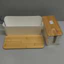 Cable Management Box Organizer, Set of 2 Bamboo Lid Large Storage Wire Holder to Conceal Hide Surge Protector, Power Strips Cord on Desk Floor, with 5 Cables Tape for Home Office Computer TV USB Hub (White)