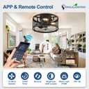 DLLT Caged Ceiling Fans with Light: 13" Small Outdoor Farmhouse Ceiling Fan with Remote App Control - Black Rustic Semi Flush Mount Bladeless Enclosed Fan for Bedroon Kitchen E12 Bulbs Not Included
