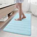 Buganda Memory Foam Bath Mat, 47" x 24", Ultra Soft and Non-Slip Bathroom Rugs, Water Absorbent and Machine Washable Bath Rug Runner for Bathroom, Shower, and Tub, Light Blue