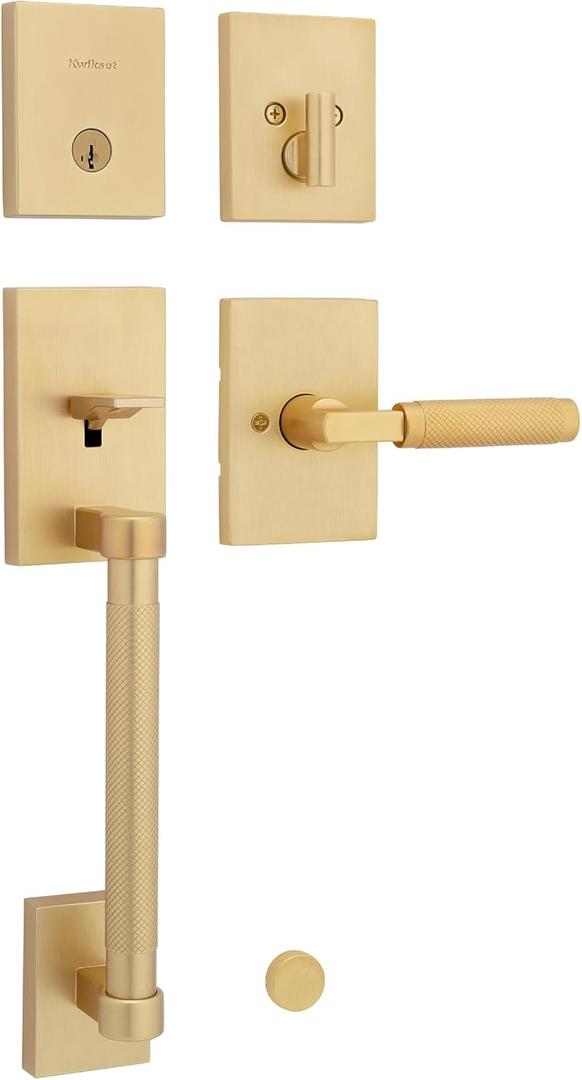 Kwikset Prava Front Door Lock Handle and Deadbolt Set, Entry Handleset Exterior with Interior Reversible Lever, Satin Brass, Pick Resistant SmartKey Rekey Deadbolt Security, with Microban Protection