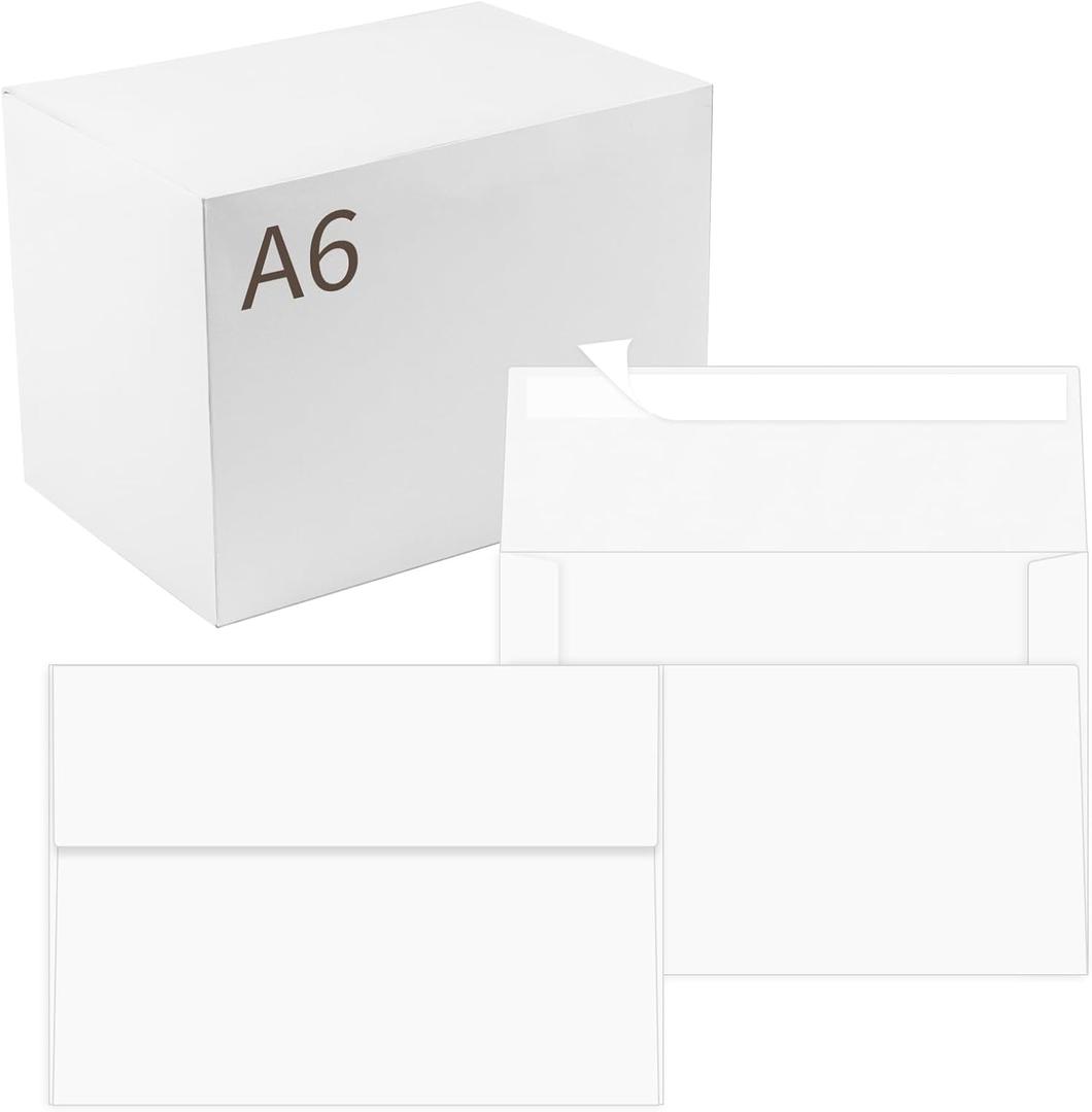 200 Pack White 4x6 Envelopes A6 Invitation Envelopes Self Seal for Wedding Birthday Party Baby Shower Thank you Notes, Greeting Cards (200, A6)