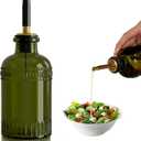 1 Pack Olive Oil Dispenser 7oz, Olive Green Glass Bottle with Metal Spout and Lid, Elegant Kitchen Small Oil and Vinegar Cruet for Cooking, Salad, Baking