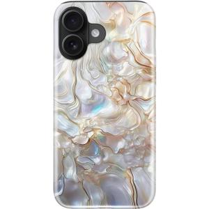 LUMARKE for iPhone 16 Case Cute,Aesthetic Cream Abalone Girly Shell,Compatible with Magsafe,Trendy Cool Retro Western Girly Protective Slim Phone Cover for Women Girls (Marble Texture)