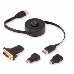 ReTrak Retractable Universal HDMI Cable Kit With 3 Adapter Tips - 816983010055