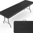 8 Ft Plastic Folding Table,Heavy Duty Portable Table for Indoor & Outdoor,Wood Grain Desktop & 400lbs Weight Capacity,Premium Solutions for Camping,Picnic,BBQ and Party