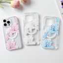 NITITOP Compatible with iPhone 16 Pro Max Case Clear Magnetic Compatible with MagSafe Cute Lily Flowers Floral for Women Girls Hard PC Back Shockproof Protective Phone Cover - White