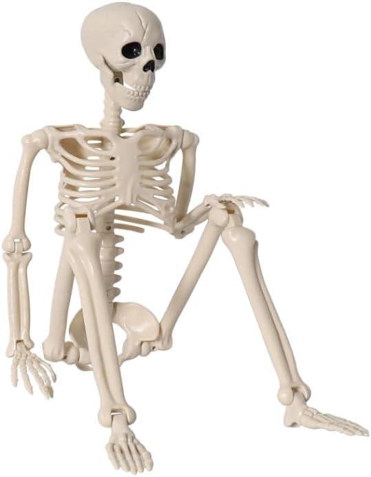 36" Skeleton Halloween Decor, 3FT Realistic Full Body Movable Posable Joints Skeleton, Creepy Halloween Plastic Human Bones for Party Decor Lawn Haunted House Graveyard