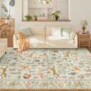 DUKINO 8x10 Rug, Washable Animal Living Room Rug with Non Slip Vintage Design, Soft Low Pile Large Carpet for Bedroom, Nursery, Dining Room, Farmhouse, Playroom, White