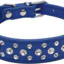 Rhinestone Dog Collar, Bling Rhinestone PU Leather Crystal Diamond Pet Dog Cat Puppy Collar Black Small, Dark Blue) (Neck 8-10 inches))