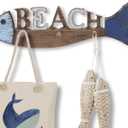 22" Fish Nautical Coat Hook Bathroom Towel Hanger Hanging Plaque for Garden Indoor Outdoor Coat Rack Kitchen Coastal Wall Decor (Beach-Fish-21")