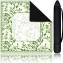 22 Inch Mini Chinoiserie Mahjong Mat for Travel Set White Floral Mahjong Mat Cute Small Domino Accessories Gifts Domino and Tile Game Table(Green)