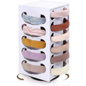 Headband Holder Organizer for Girls, Rotating Headband Storage for Women,White Hairband Display Stand, Hair Hoop Rack Holder for Vanity,Dresser,or Bathroom Decor, (7.08*7.08 inches) 