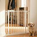 Walk Through Baby & Dog Gate 29-34 Inch, Pressure Mounted No Drilling, Indoor Safety Gate for Stairs & Doorways, Metal Design for Kids and Pets, White