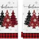 Artoid Mode Red Pine Trees Merry Christmas Kitchen Towels Dish Towels, 18x26 Inch Holiday Believe Xmas Winter Decoration Hand Towels Set of 2