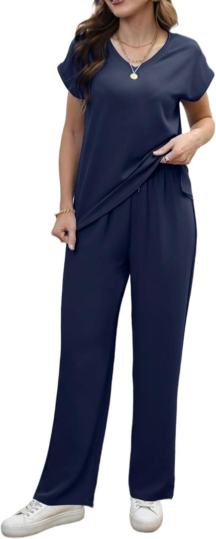 Women's Casual 2-Piece Set - Wide-Leg Pants & Batwing Sleeves (XXL)
