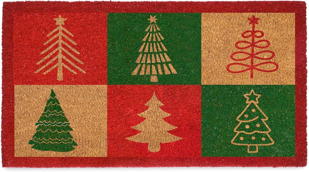 MAINEVENT Christmas Tree Doormat 30x17 Inch, Christmas Tree Door Mat for Covered Outdoor Area, Christmas Outdoor Welcome Mat, Xmas Front Porch Decor, Winter Doormat Coir