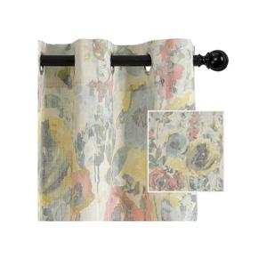 MYSKY HOME Curtains 84 Inch for Bedroom Burlap Effect Draperies for Living Room Vintage Floral Printed Pattern Curtain with Grommet Top Window Drape, 2 Panel, 52 x 84 Inch, Yellow and Natural